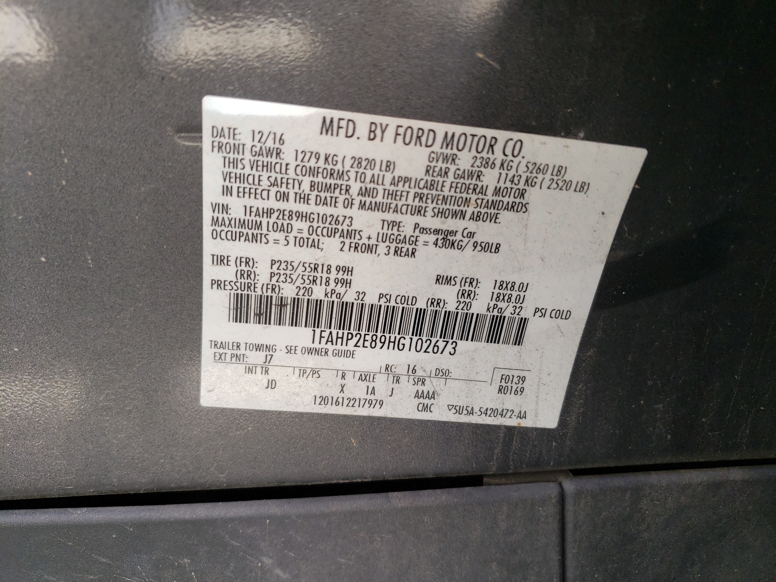 1FAHP2E89HG102673 2017 Ford Taurus Sel