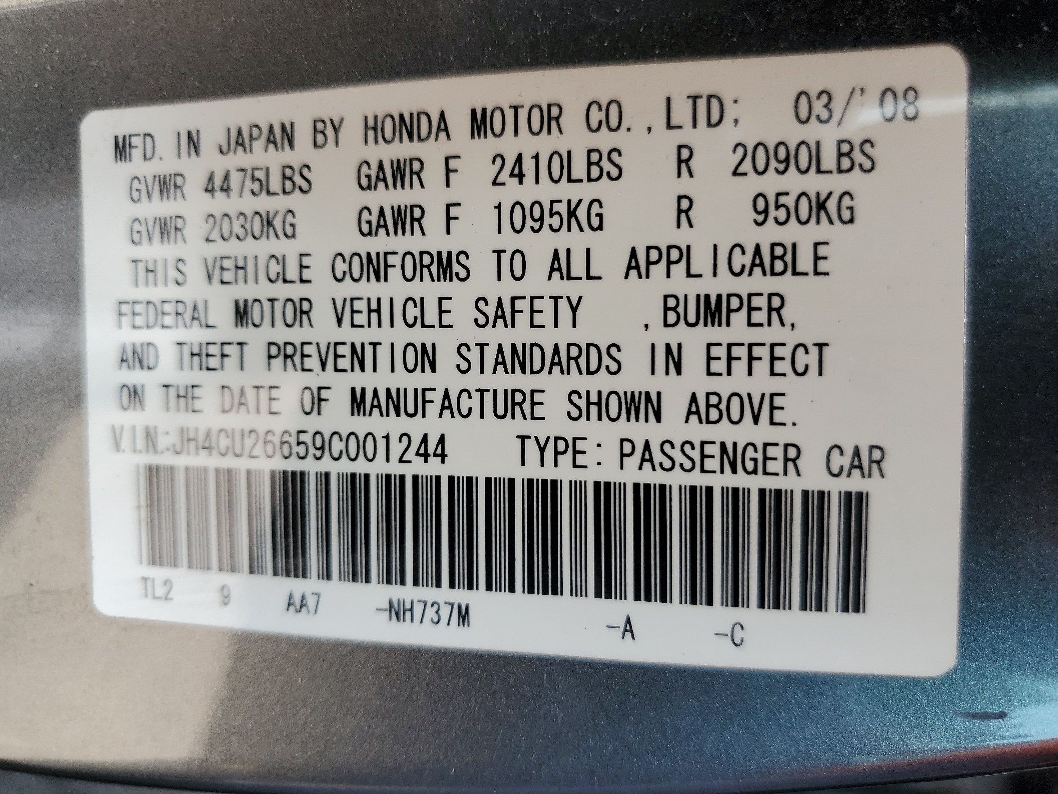 JH4CU26659C001244 2009 Acura Tsx