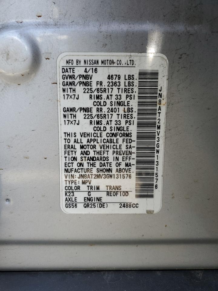 2016 Nissan Rogue S VIN: JN8AT2MV3GW131576 Lot: 57435764