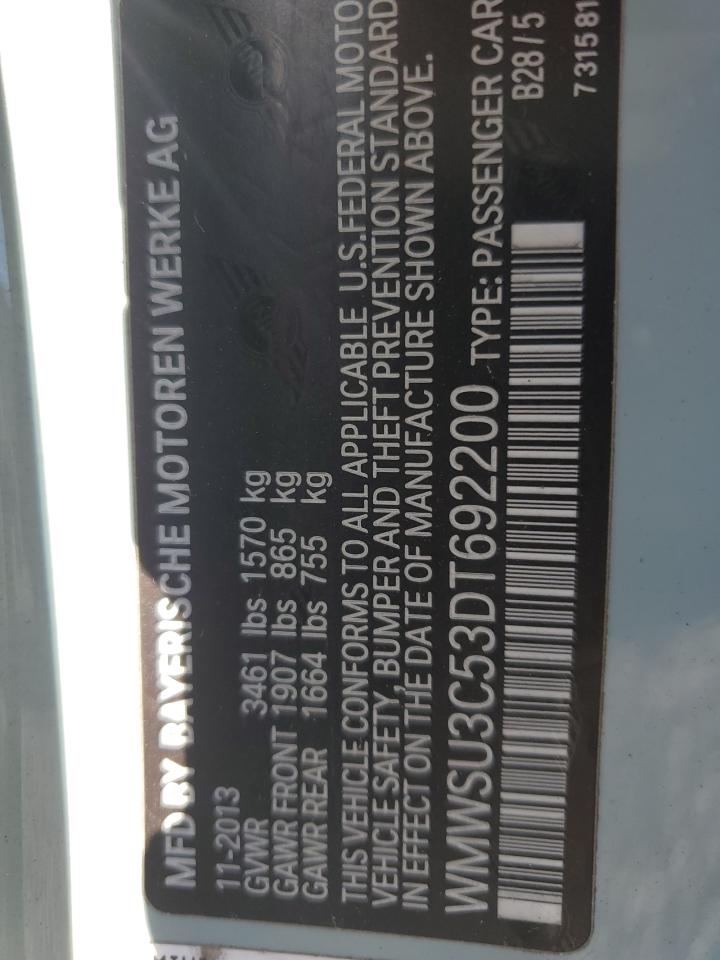 2013 Mini Cooper VIN: WMWSU3C53DT692200 Lot: 59524964