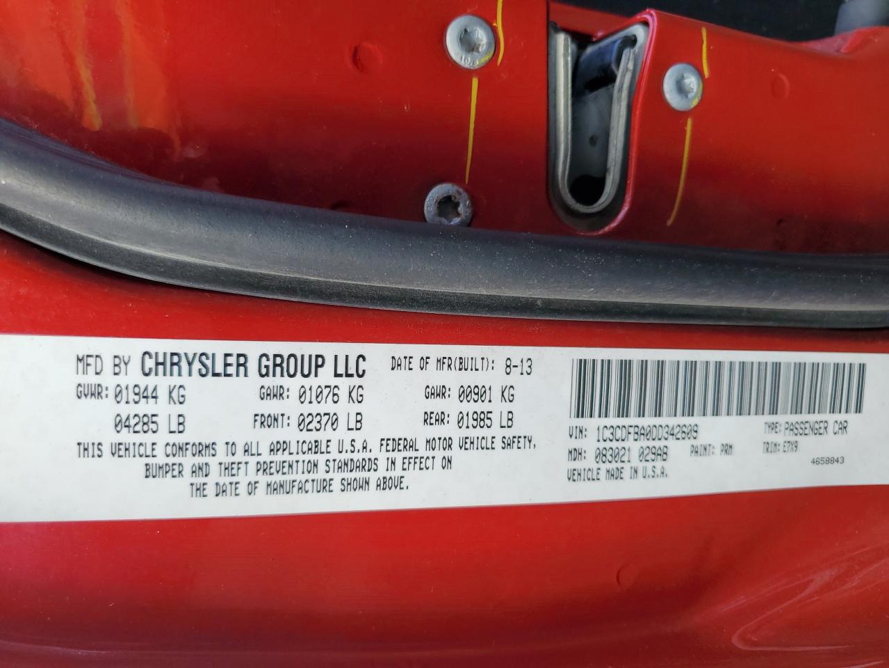 2013 Dodge Dart Sxt VIN: 1C3CDFBA0DD342609 Lot: 58059874