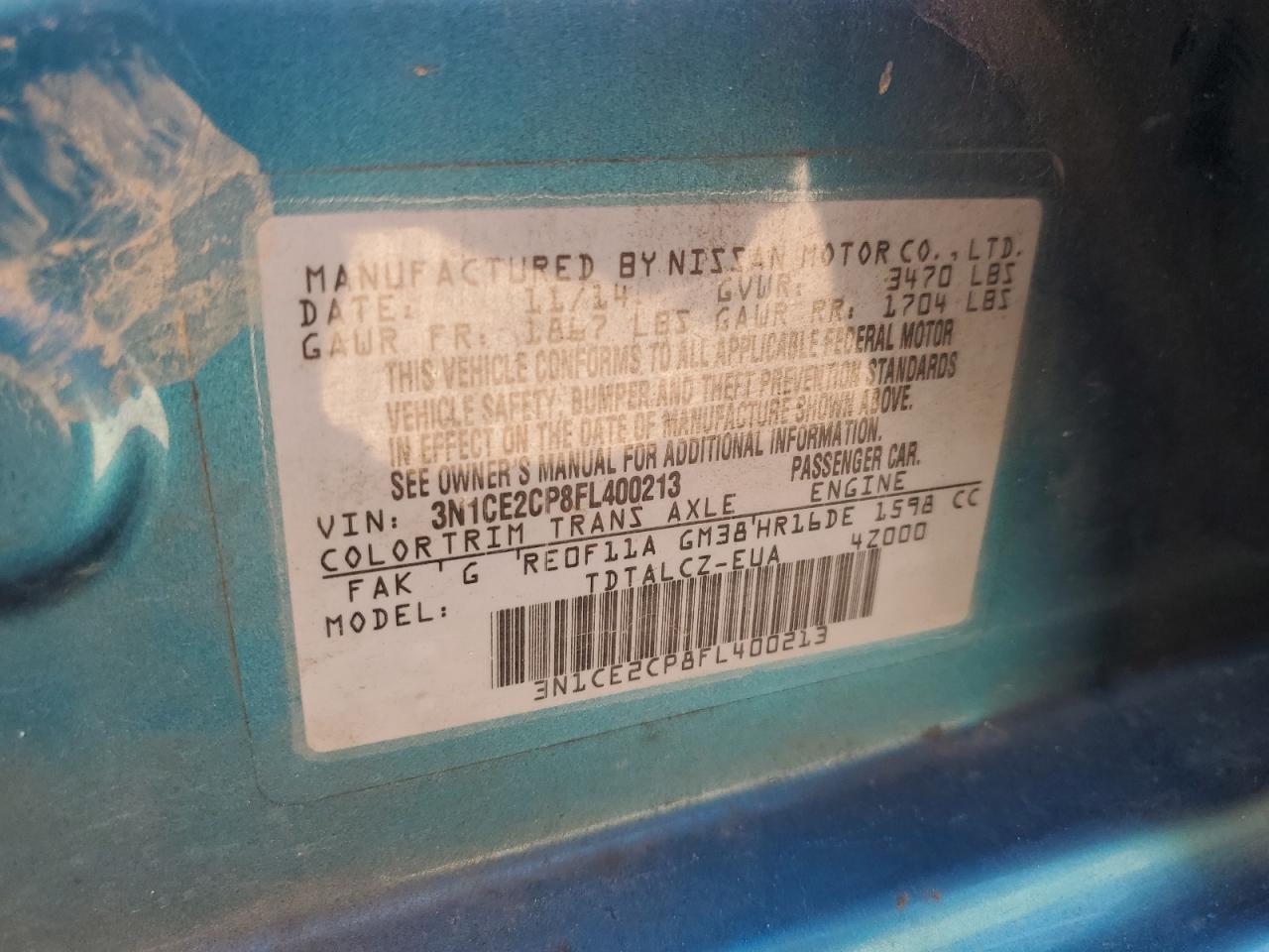 3N1CE2CP8FL400213 2015 Nissan Versa Note S