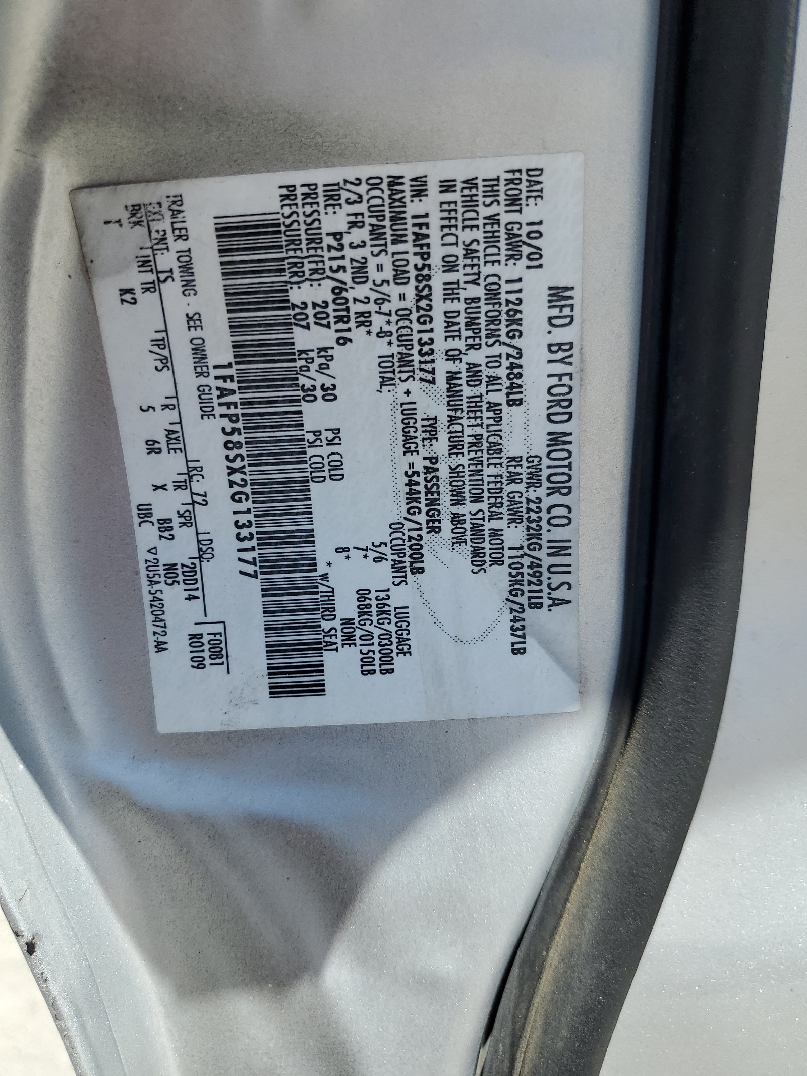 1FAFP58SX2G133177 2002 Ford Taurus Se