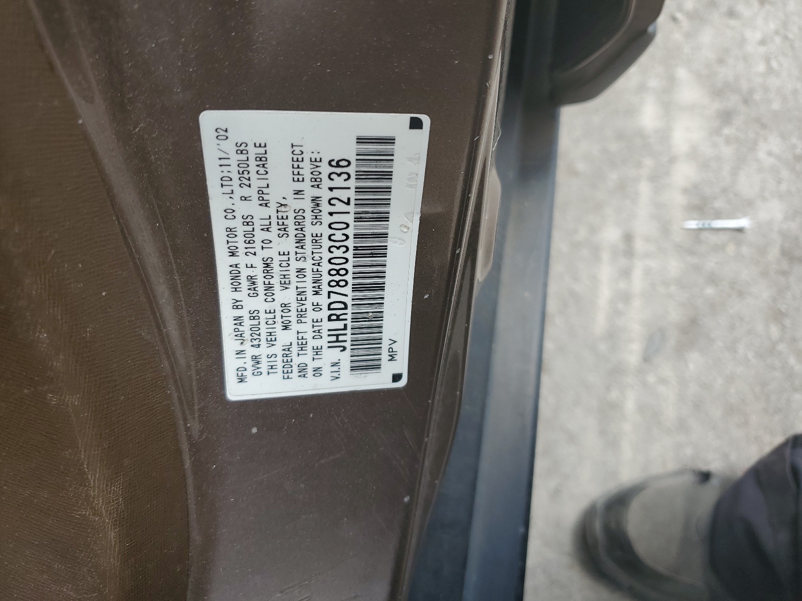 JHLRD78803C012136 2003 Honda Cr-V Ex