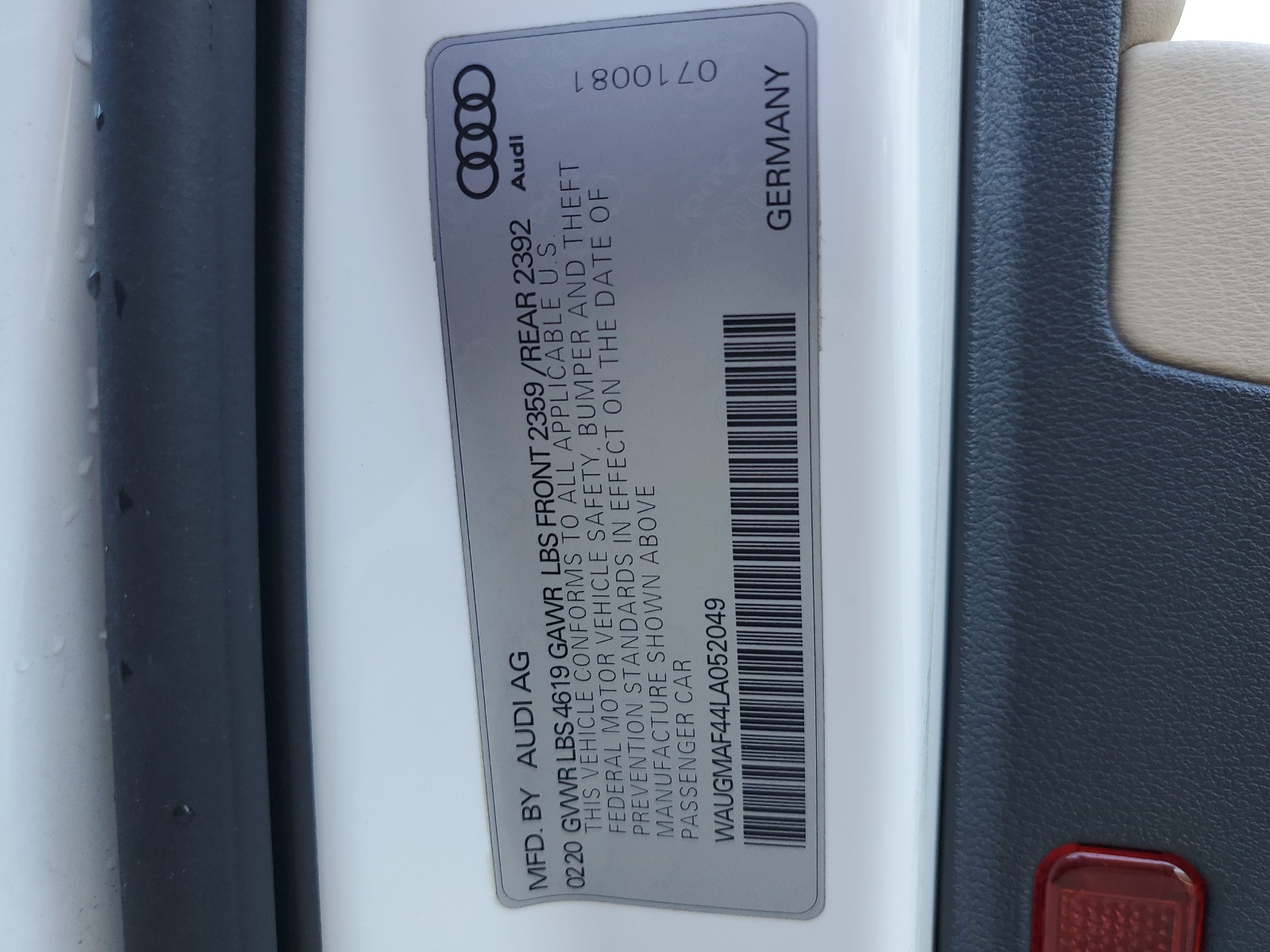 WAUGMAF44LA052049 2020 Audi A4 Premium