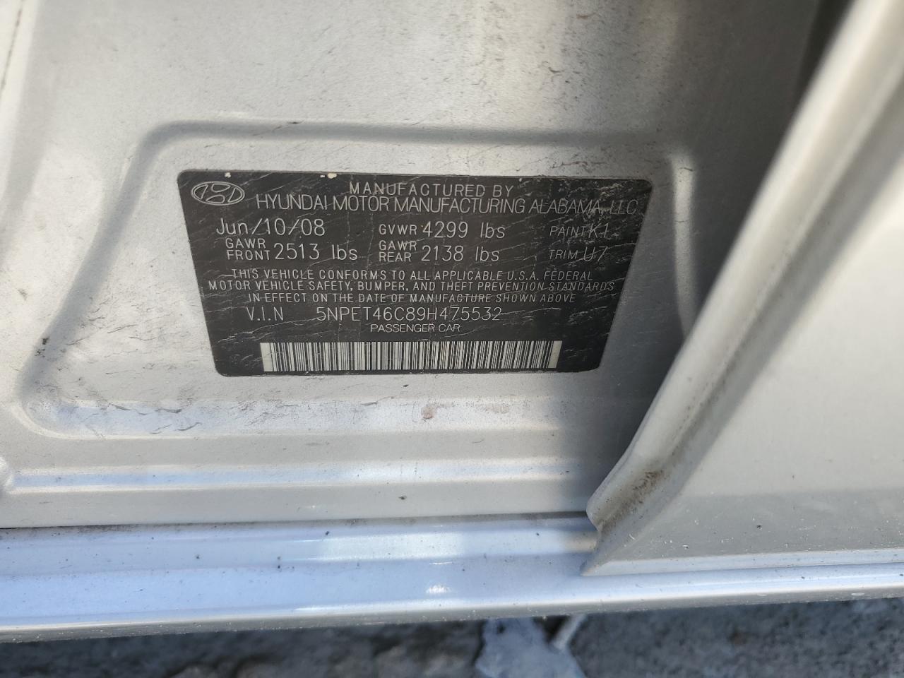 2009 Hyundai Sonata Gls VIN: 5NPET46C89H475532 Lot: 60250704