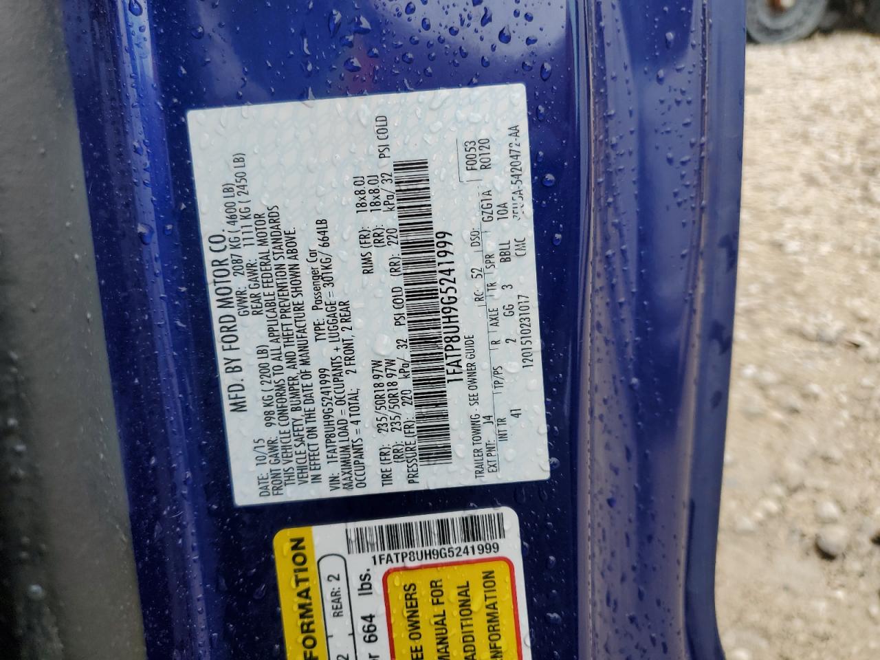 2016 Ford Mustang VIN: 1FATP8UH9G5241999 Lot: 59168184