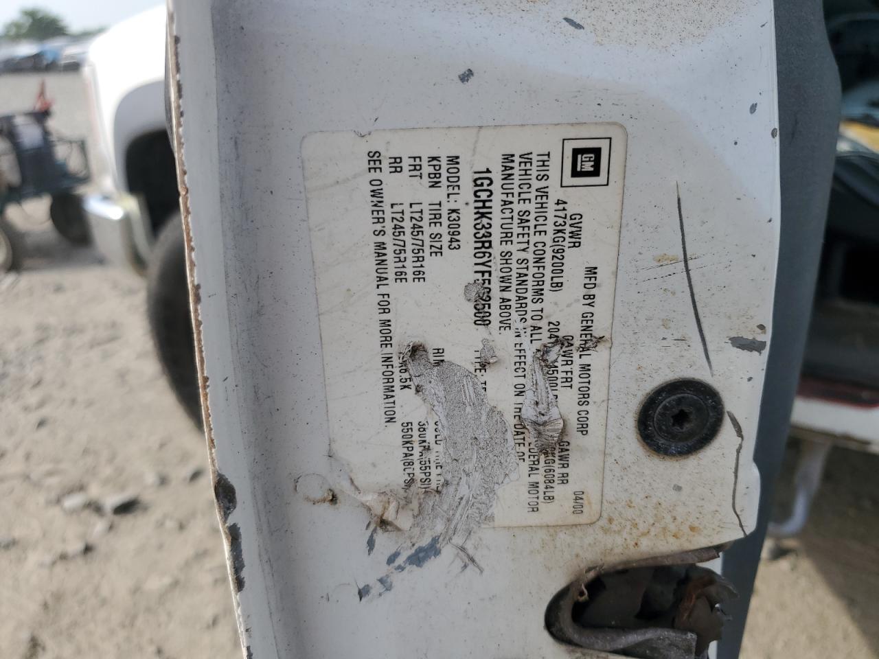 2000 Chevrolet Gmt-400 K3500 VIN: 1GCHK33R6YF502500 Lot: 60462584