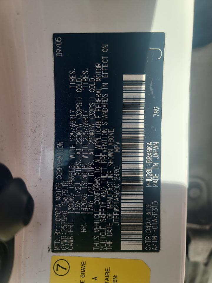 2006 Toyota Highlander Hybrid VIN: JTEEW21A860012490 Lot: 57349654