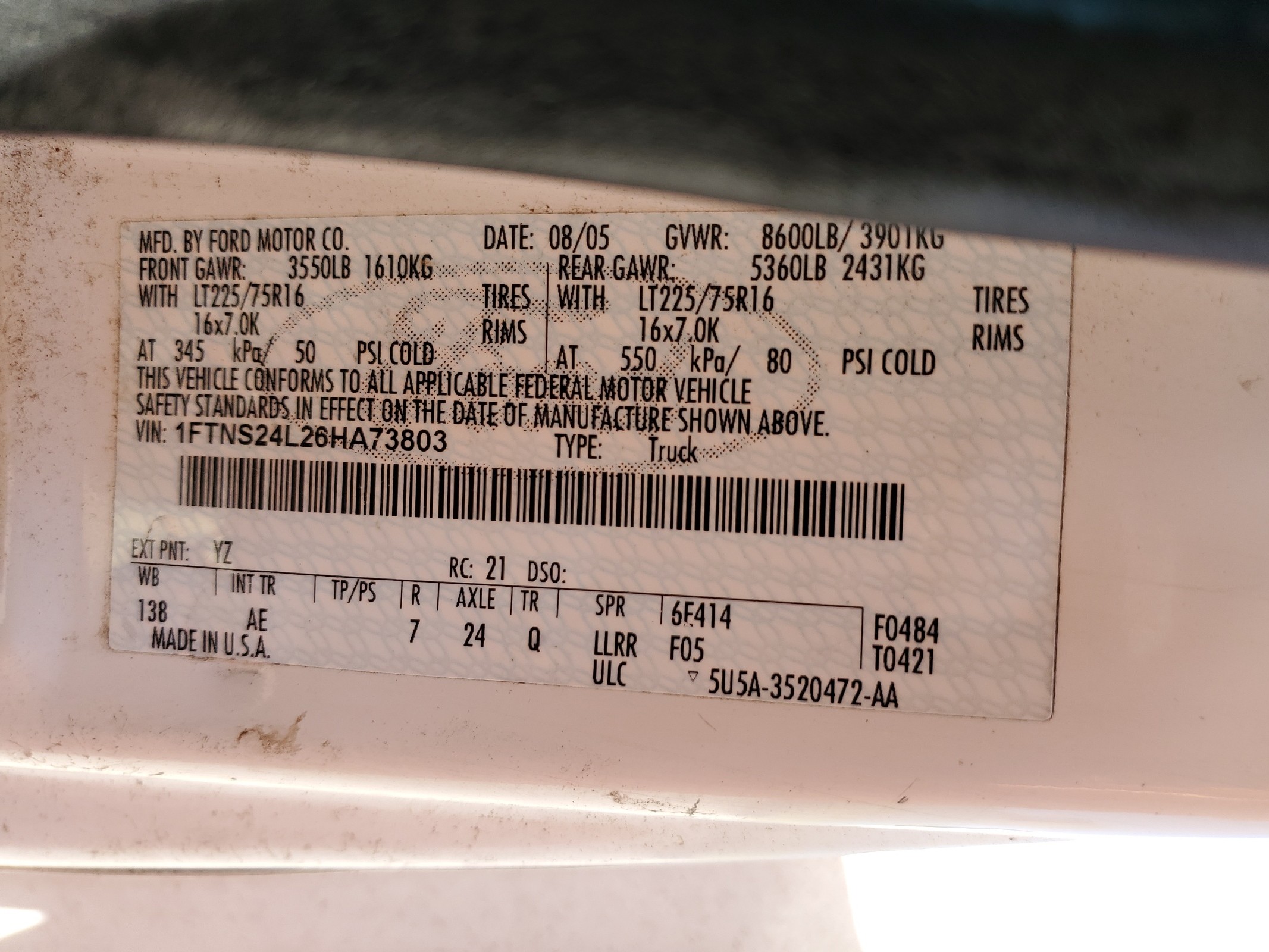 1FTNS24L26HA73803 2006 Ford Econoline E250 Van