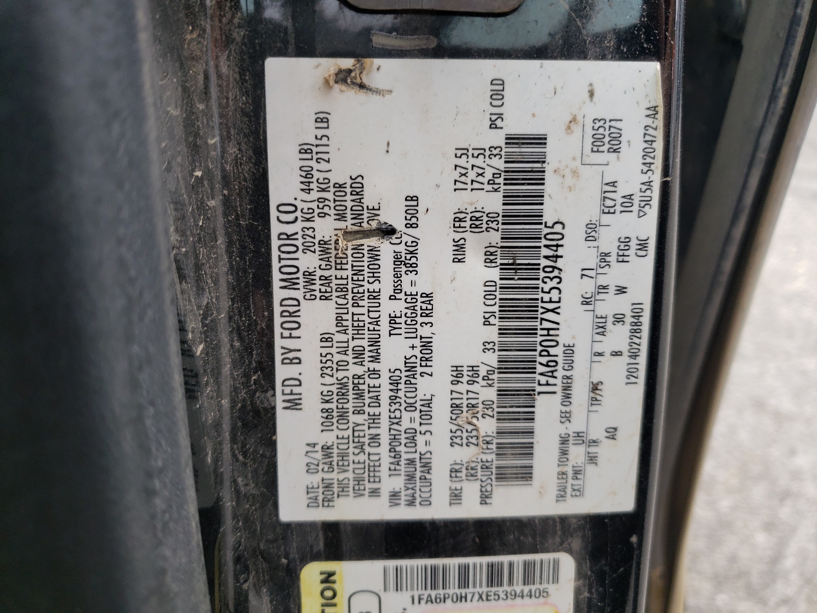 1FA6P0H7XE5394405 2014 Ford Fusion Se