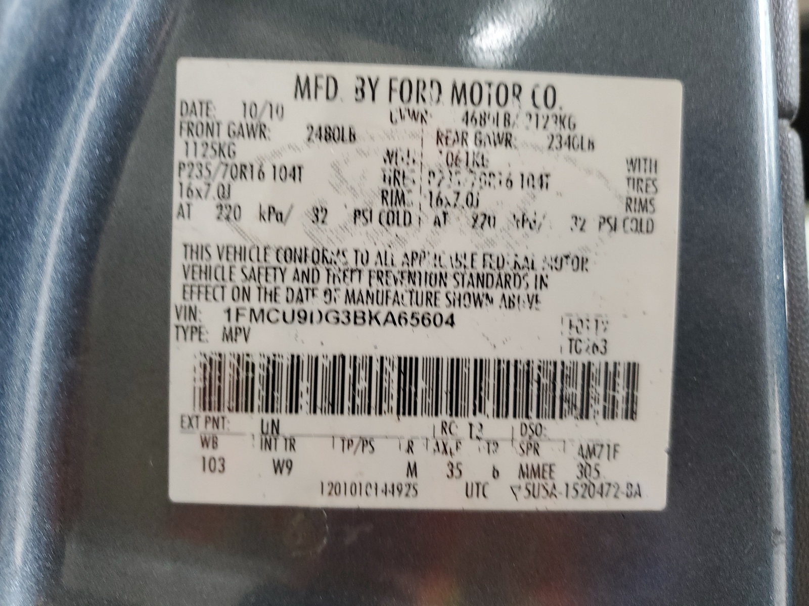 1FMCU9DG3BKA65604 2011 Ford Escape Xlt