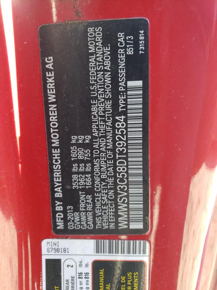 2013 Mini Cooper S VIN: WMWSV3C58DT392584 Lot: 60463414