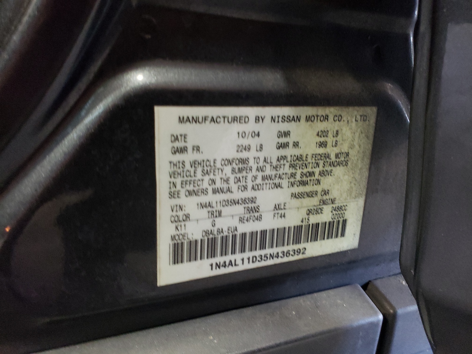 1N4AL11D35N436392 2005 Nissan Altima S