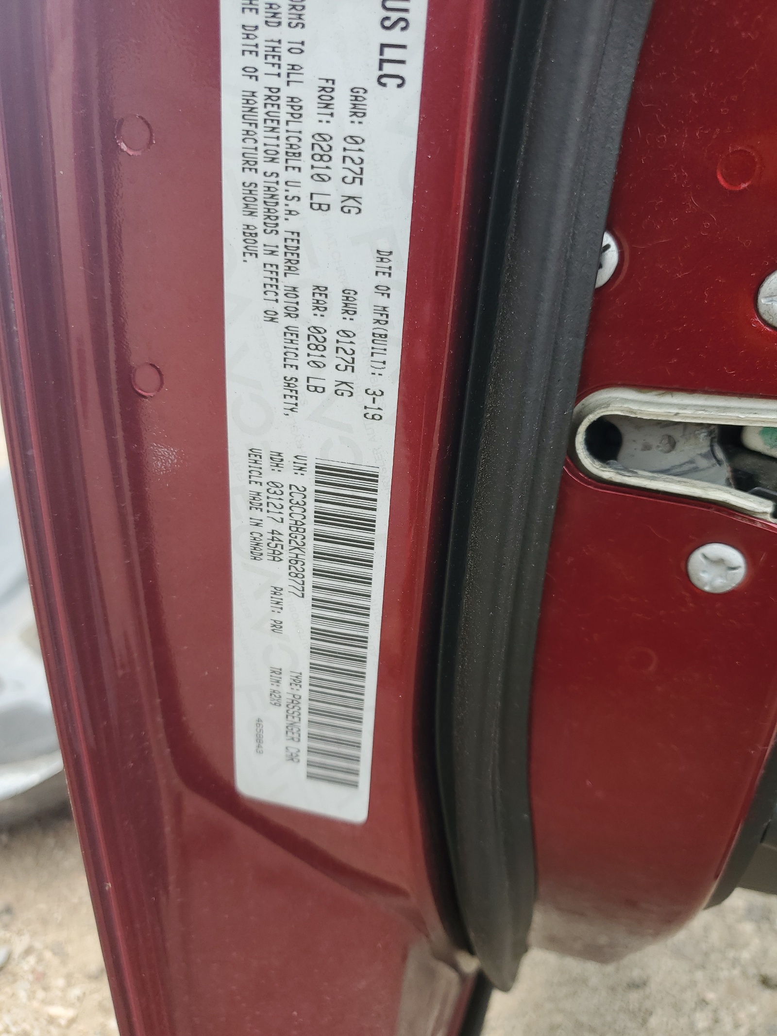 2C3CCABG2KH628777 2019 Chrysler 300 S