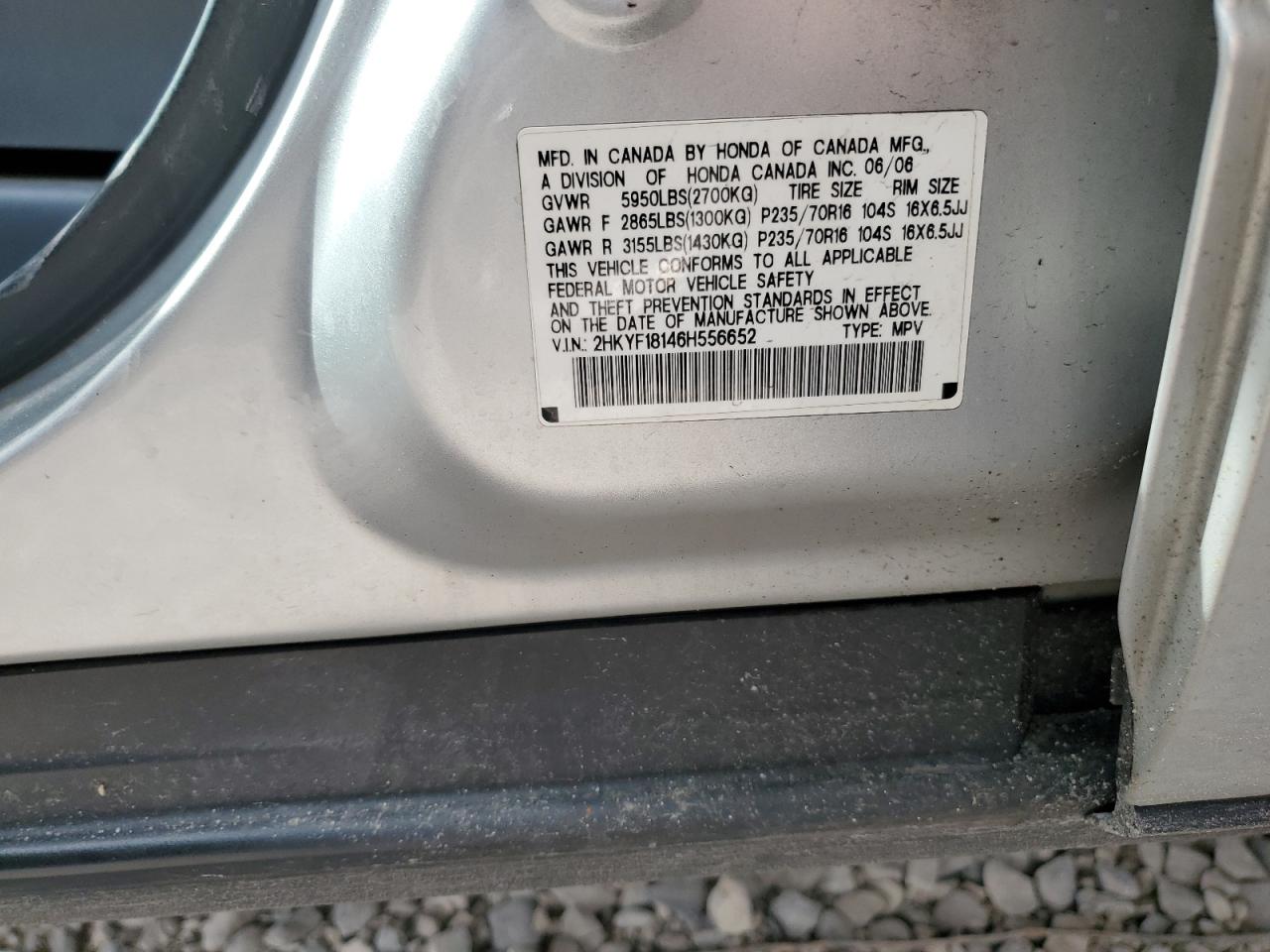 2006 Honda Pilot Lx VIN: 2HKYF18146H556652 Lot: 57053014