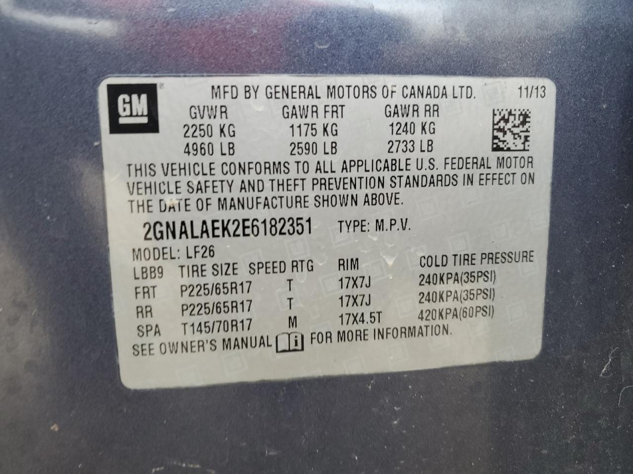 2GNALAEK2E6182351 2014 Chevrolet Equinox Ls