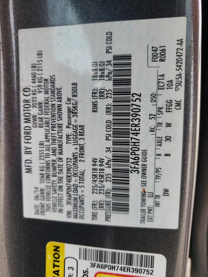 3FA6P0H74ER390752 2014 Ford Fusion Se