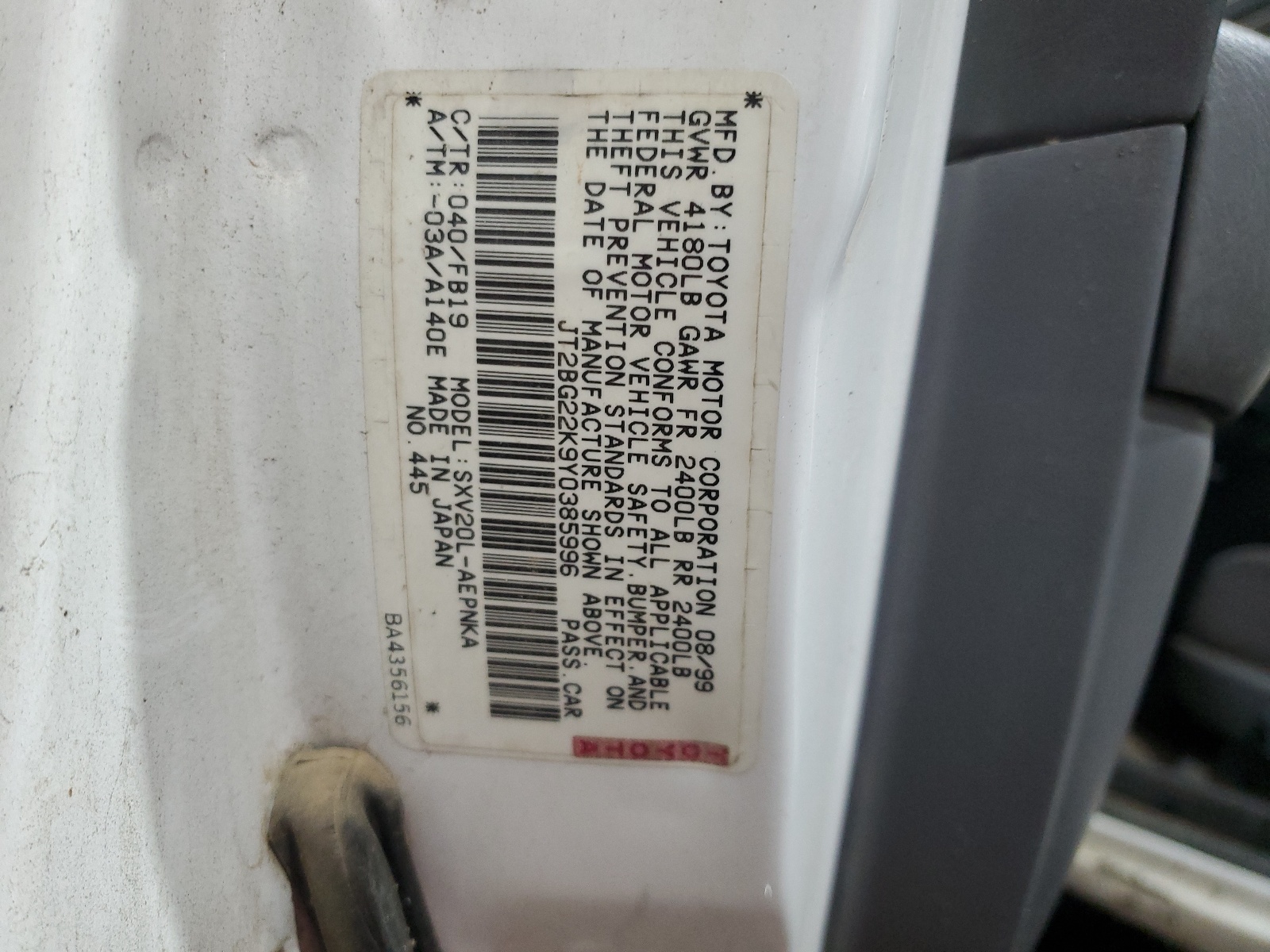 JT2BG22K9Y0385996 2000 Toyota Camry Ce