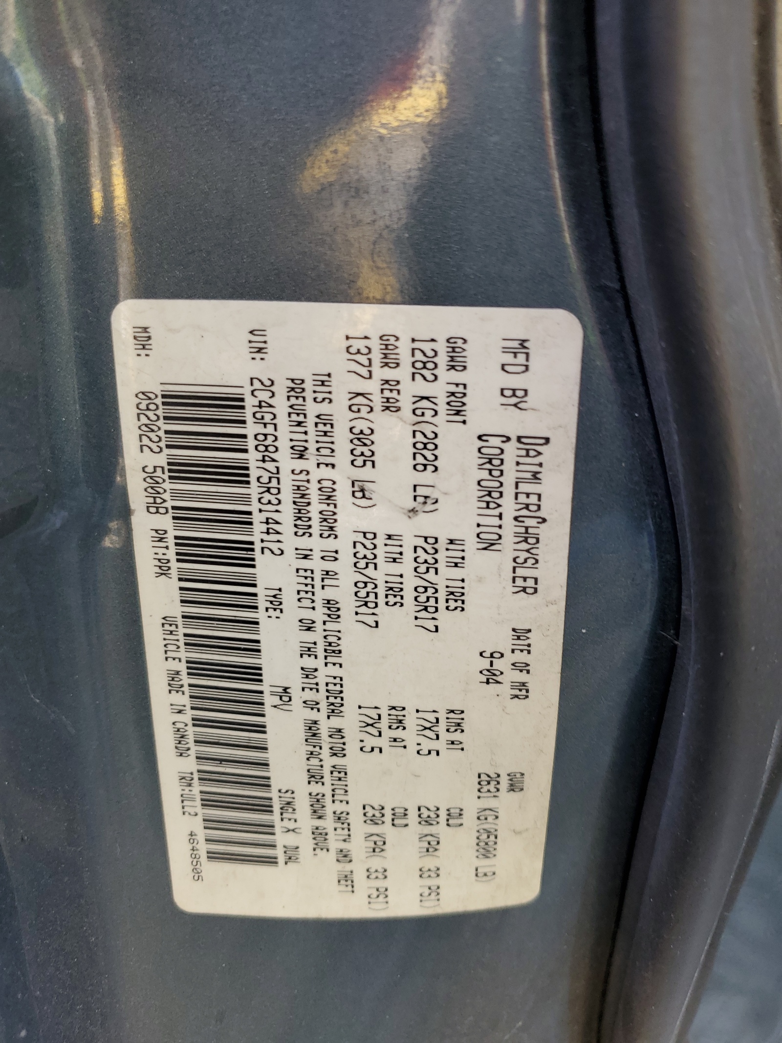 2C4GF68475R314412 2005 Chrysler Pacifica Touring