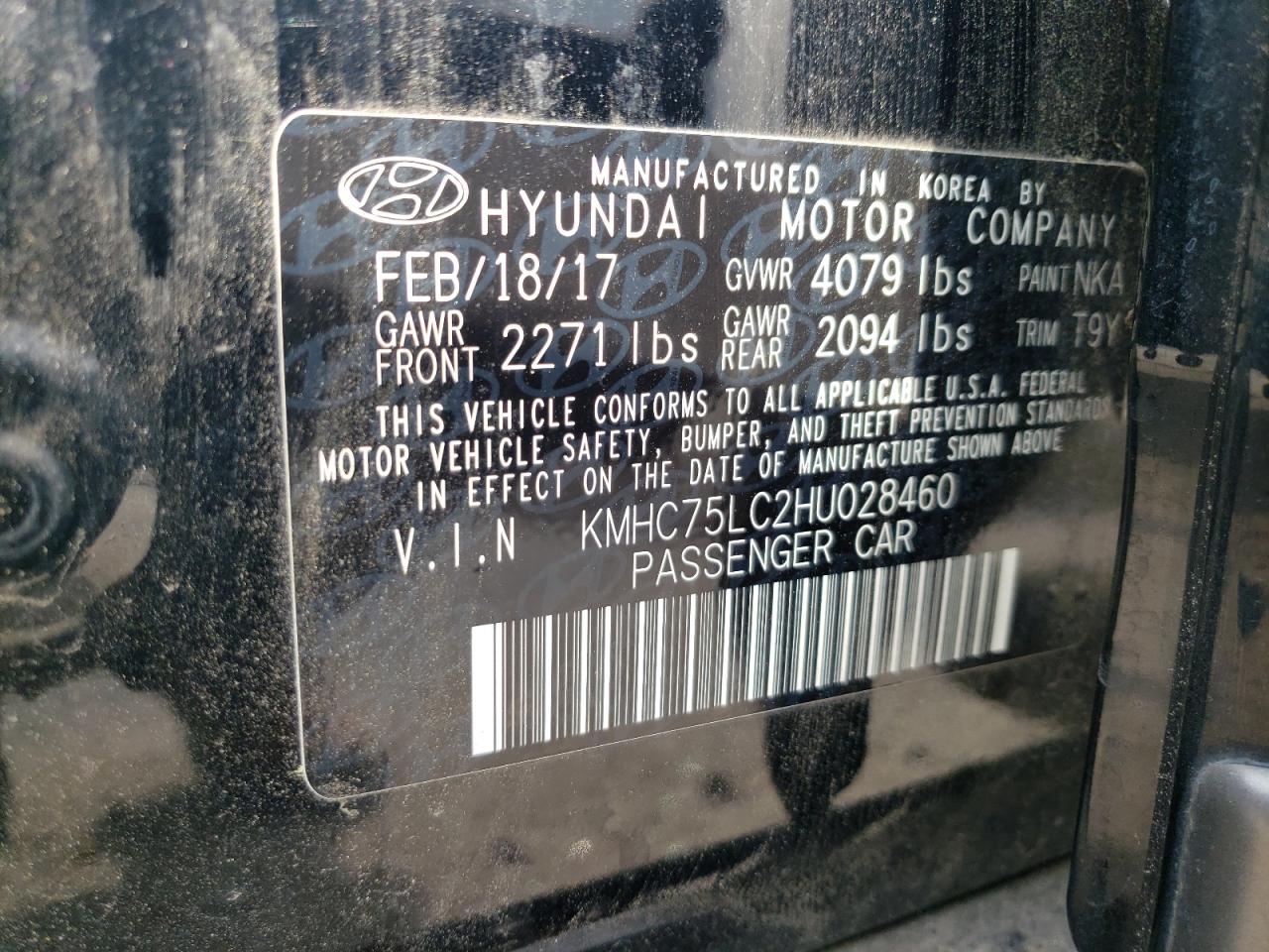 KMHC75LC2HU028460 2017 Hyundai Ioniq Sel