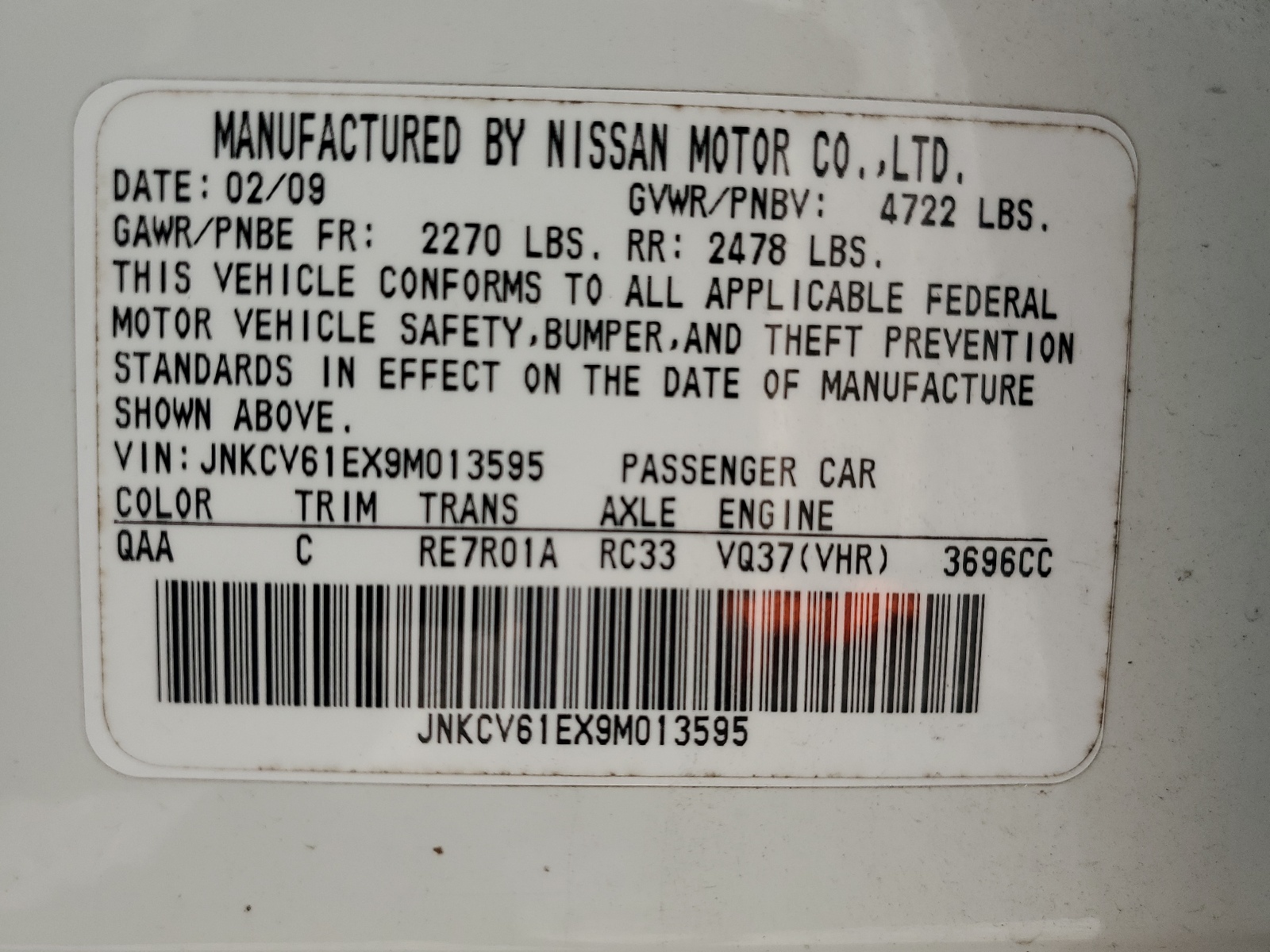 JNKCV61EX9M013595 2009 Infiniti G37 Base