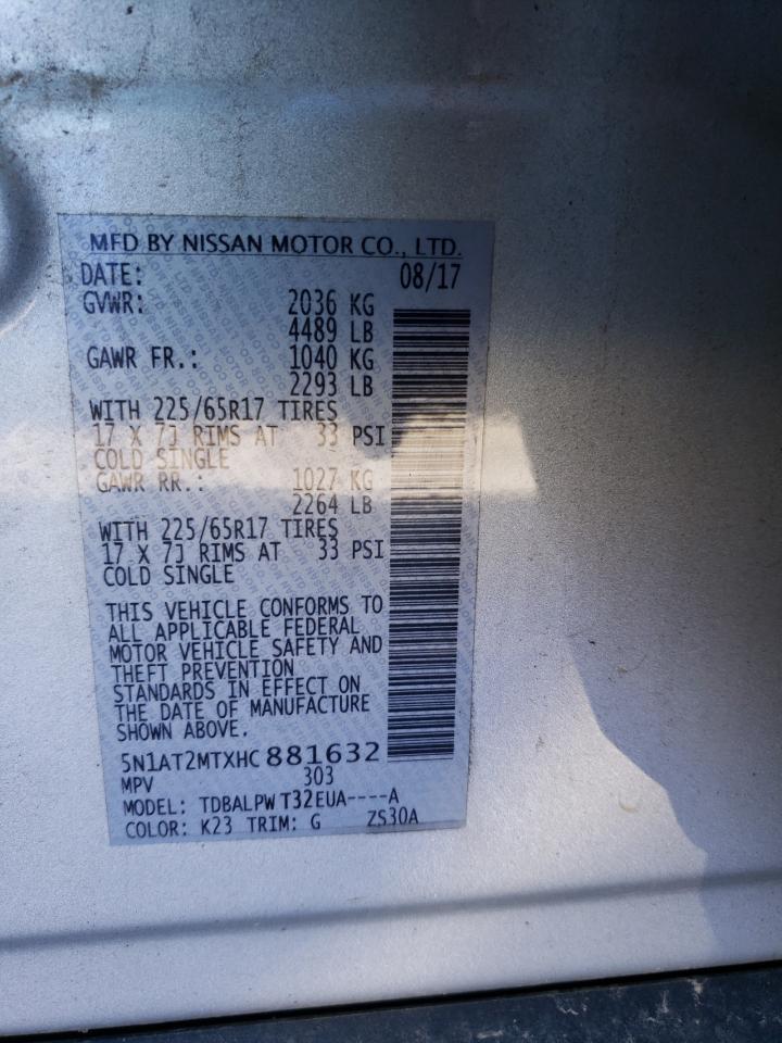 2017 Nissan Rogue S VIN: 5N1AT2MTXHC881632 Lot: 57515134