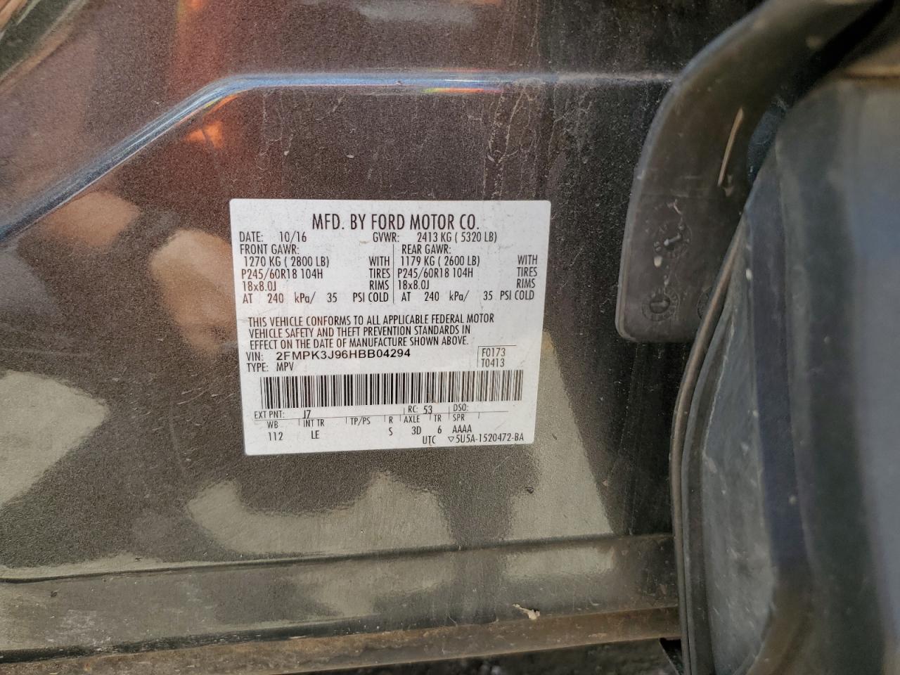 2017 Ford Edge Sel VIN: 2FMPK3J96HBB04294 Lot: 59383474