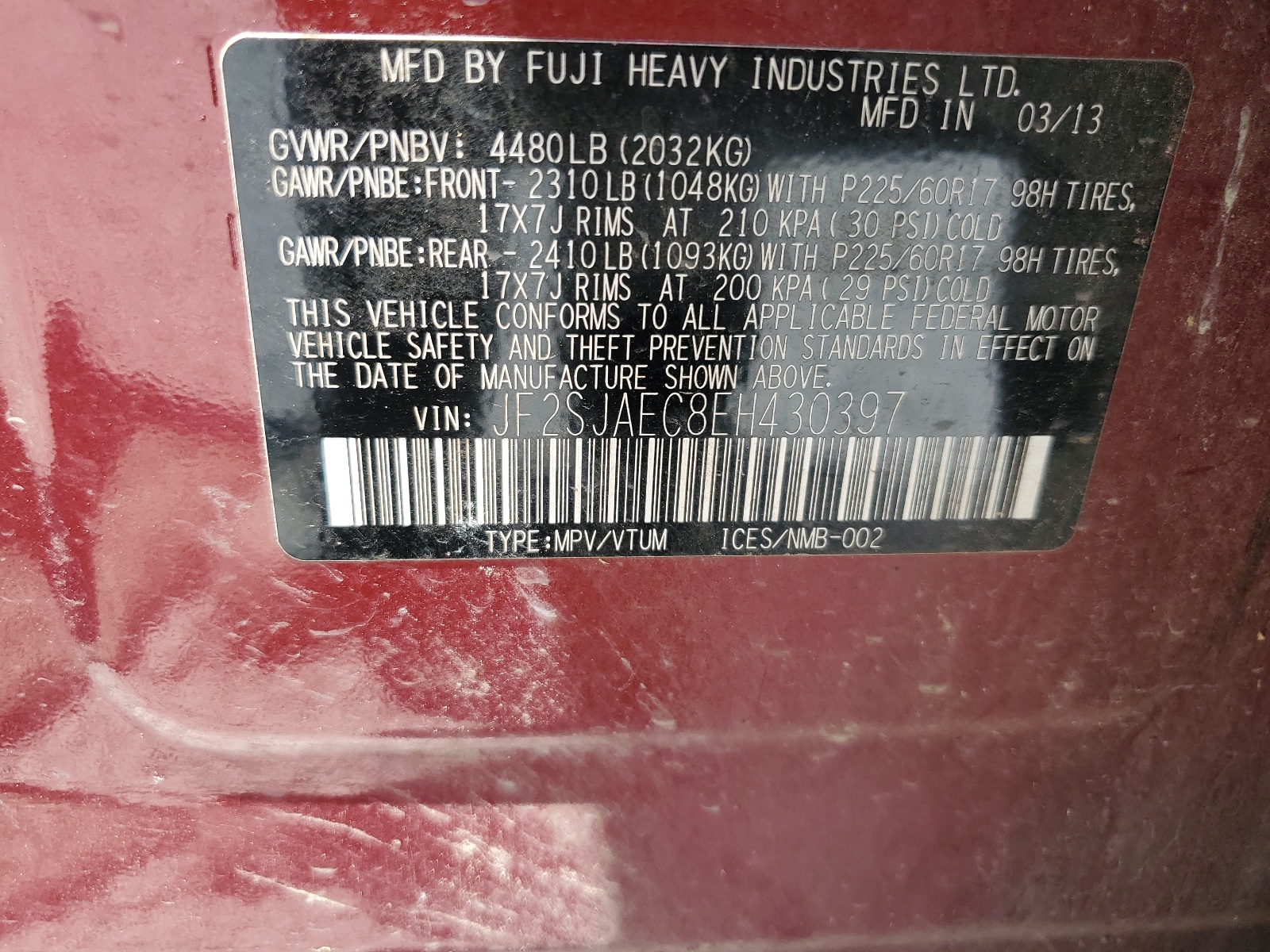 JF2SJAEC8EH430397 2014 Subaru Forester 2.5I Premium