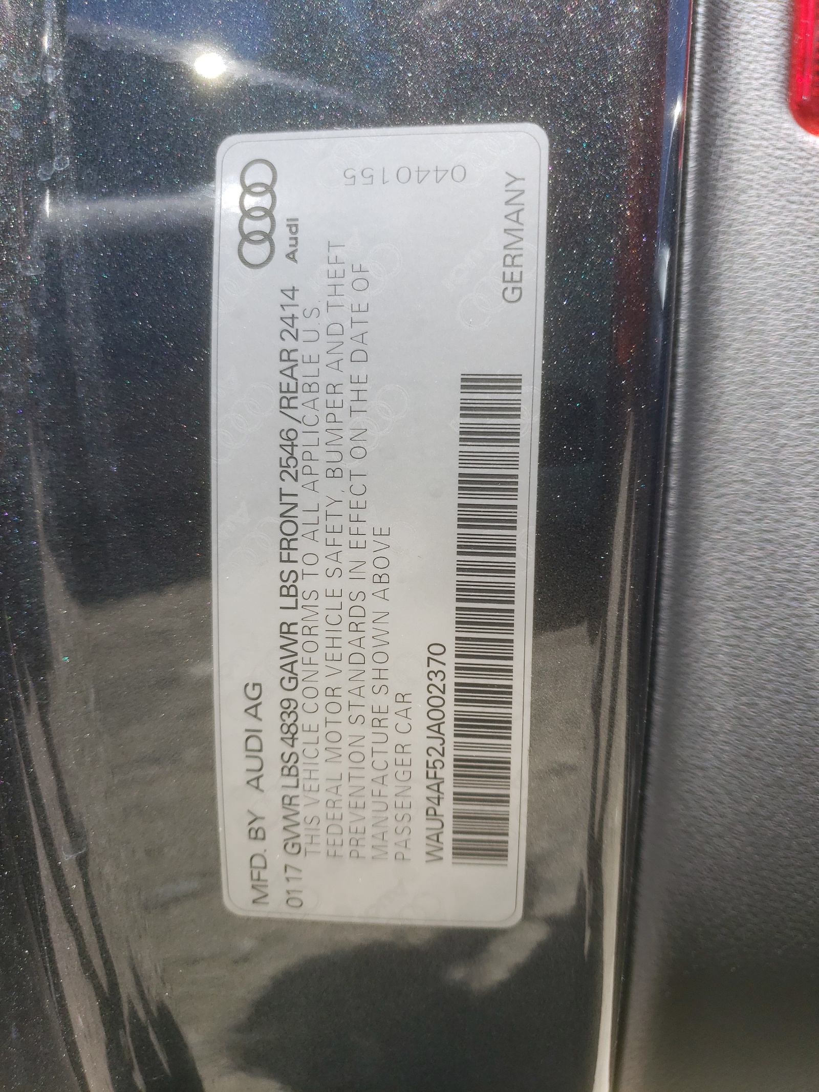 WAUP4AF52JA002370 2018 Audi S5 Premium Plus