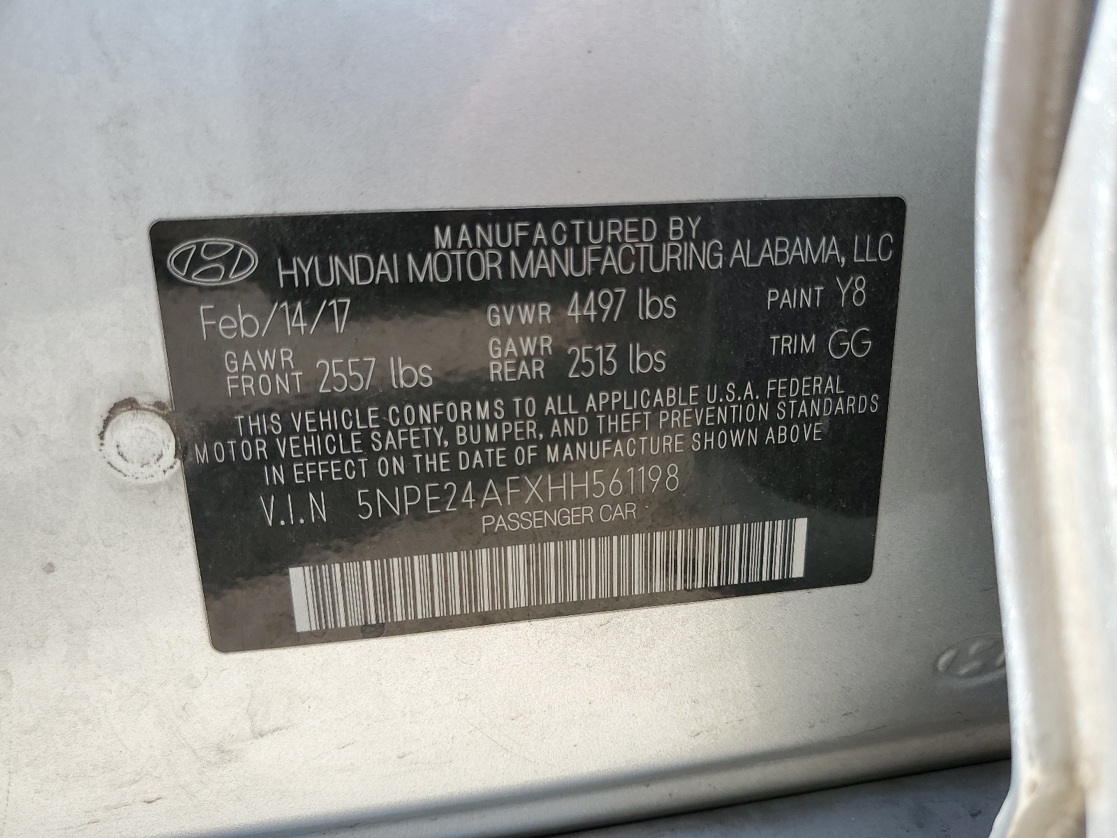 5NPE24AFXHH561198 2017 Hyundai Sonata Se