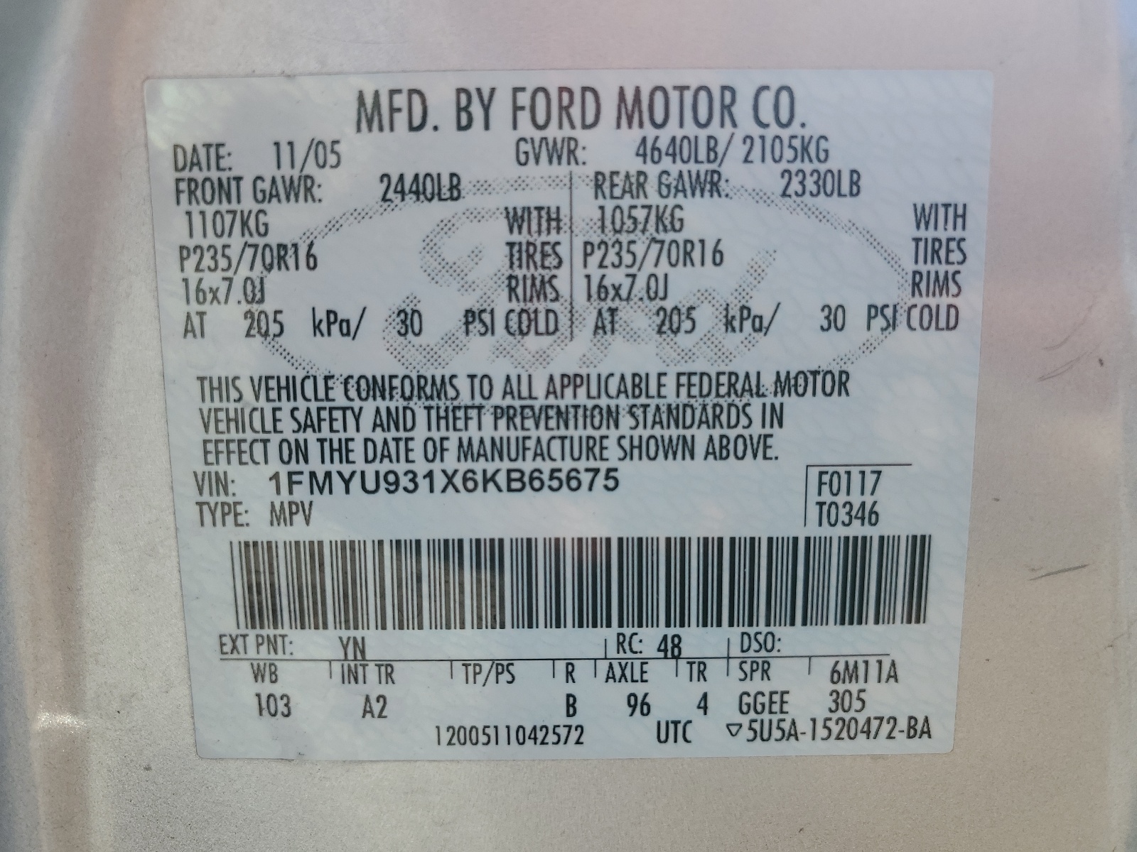 1FMYU931X6KB65675 2006 Ford Escape Xlt
