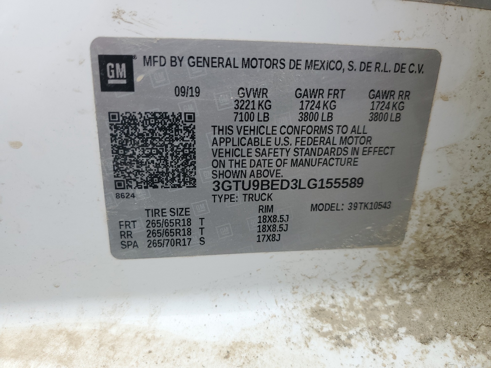 3GTU9BED3LG155589 2020 GMC Sierra K1500 Sle