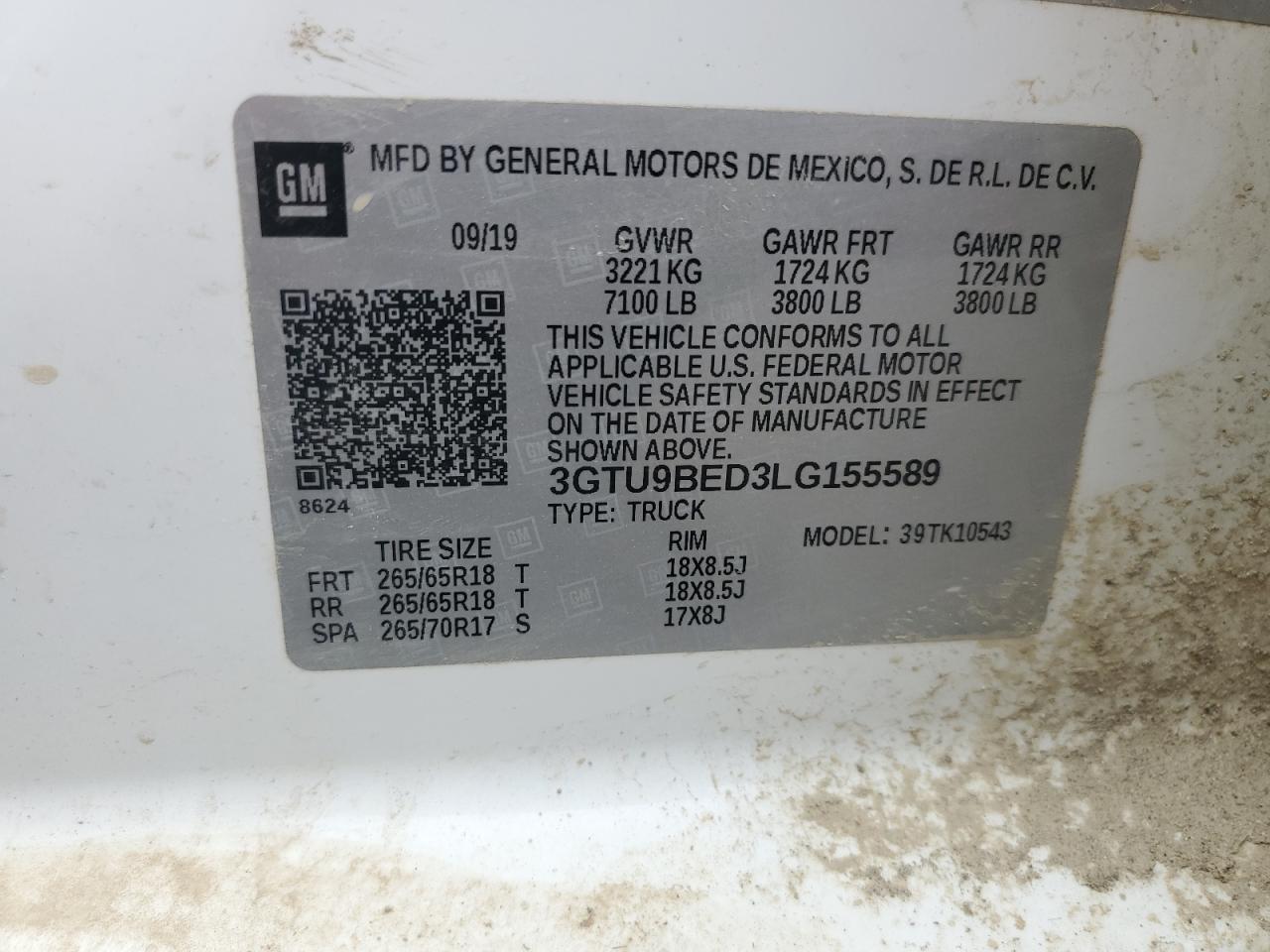 2020 GMC Sierra K1500 Sle VIN: 3GTU9BED3LG155589 Lot: 57849434