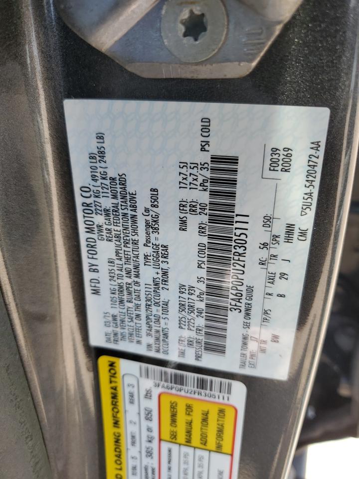 2015 Ford Fusion Se Phev VIN: 3FA6P0PU2FR305111 Lot: 58998224