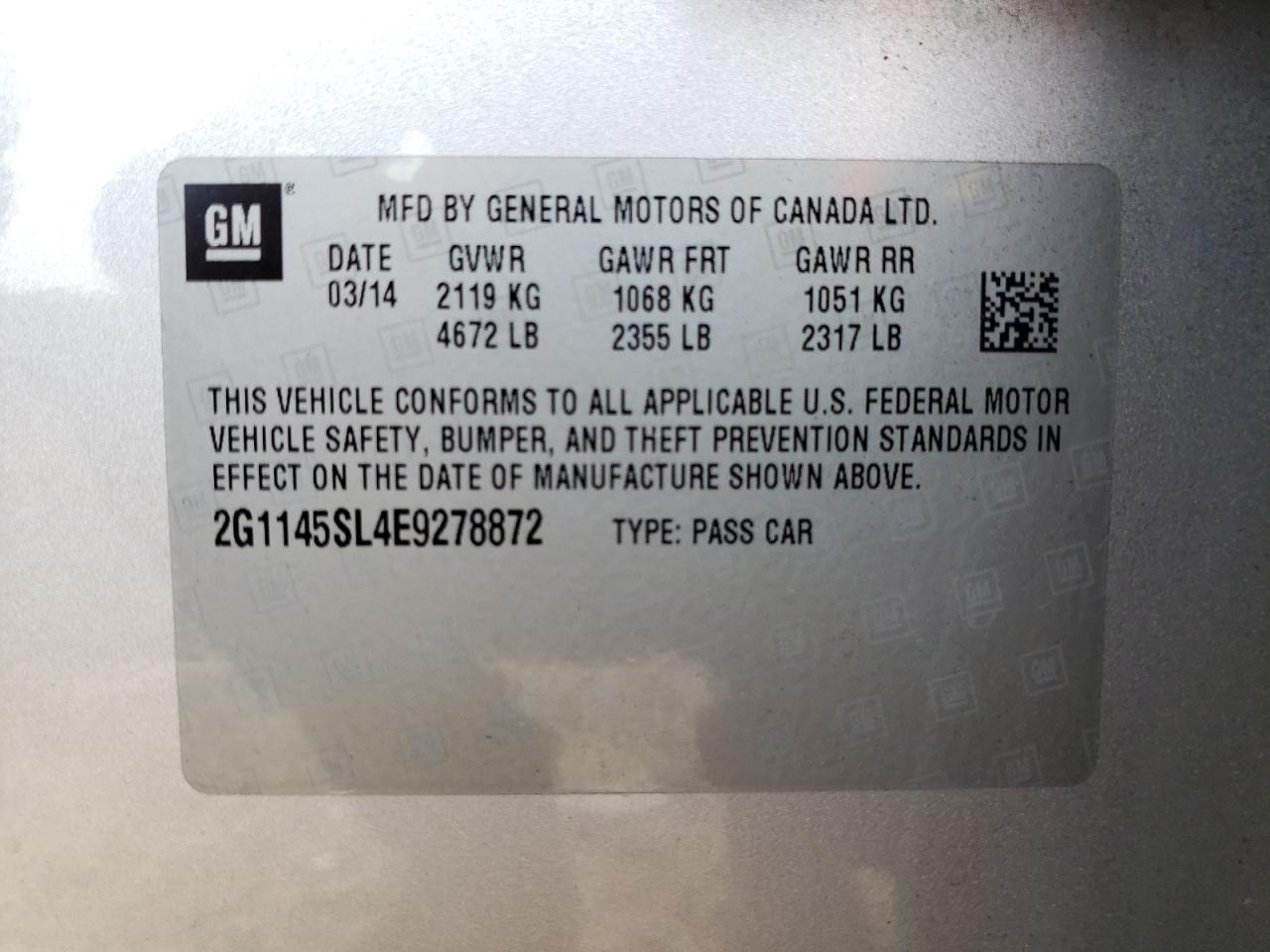 2G1145SL4E9278872 2014 Chevrolet Impala Ltz