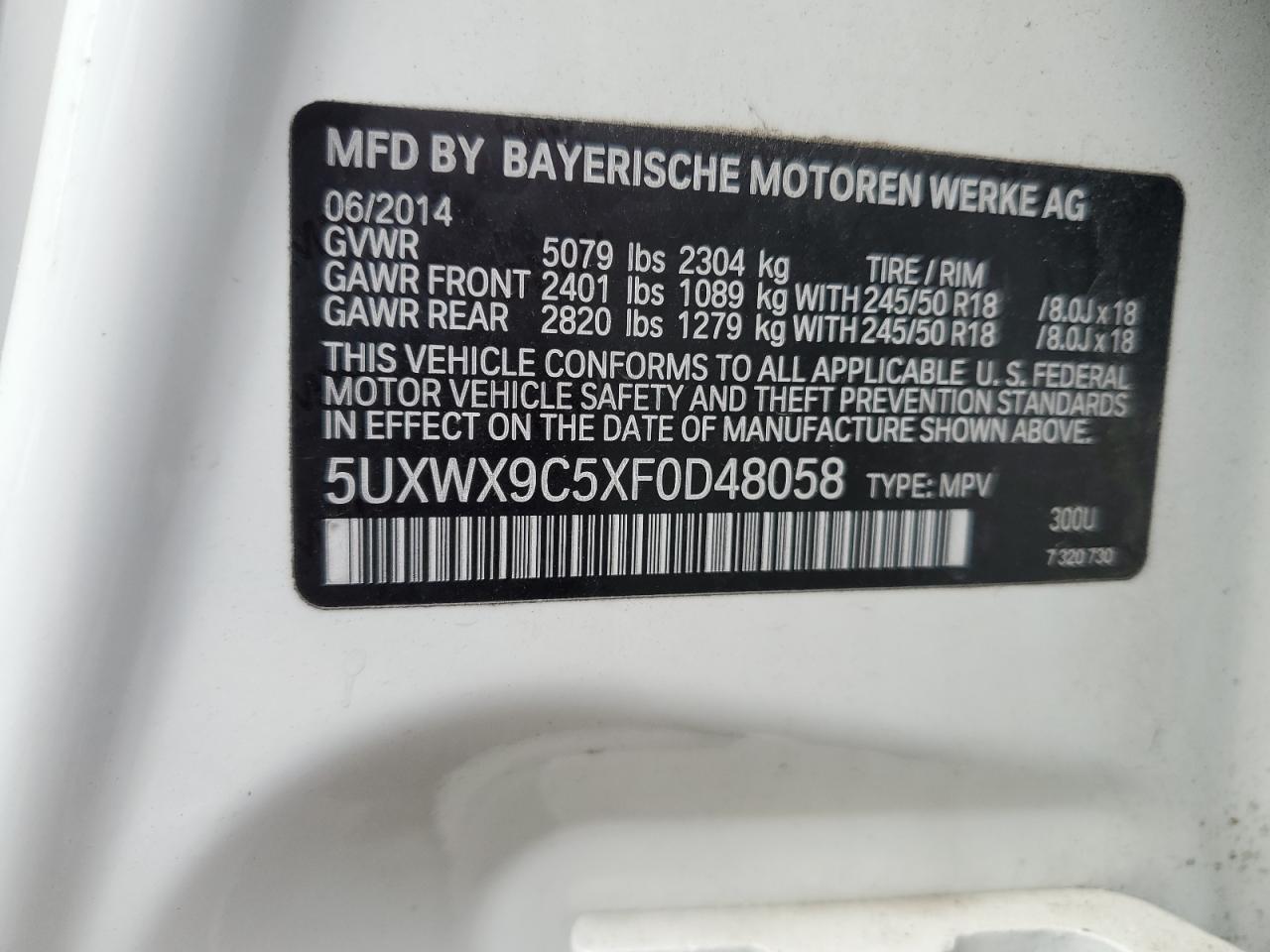 5UXWX9C5XF0D48058 2015 BMW X3 xDrive28I