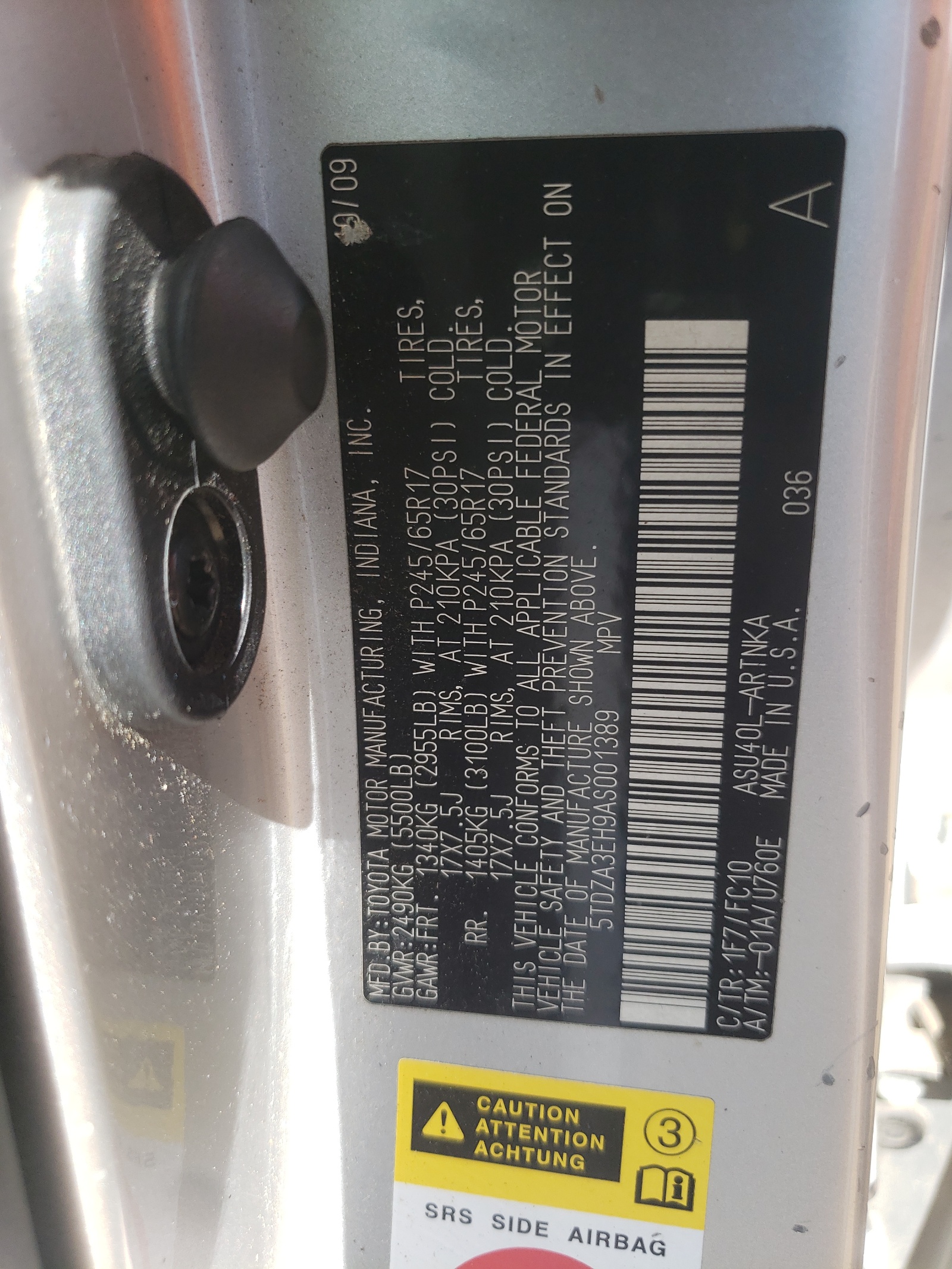 5TDZA3EH9AS001389 2010 Toyota Highlander