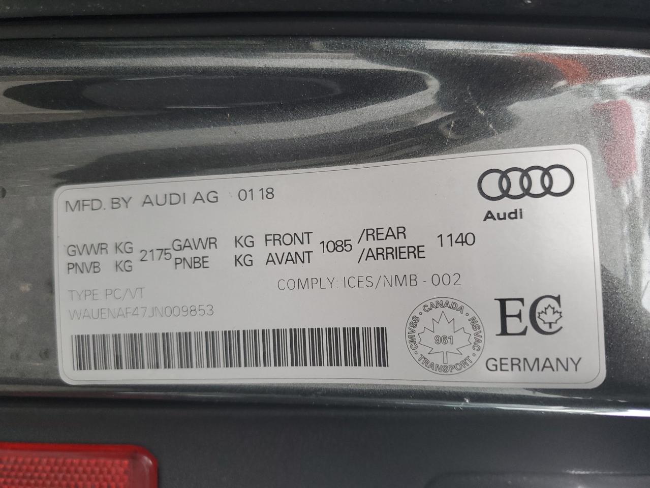 2018 Audi A4 Premium Plus VIN: WAUENAF47JN009853 Lot: 56893784