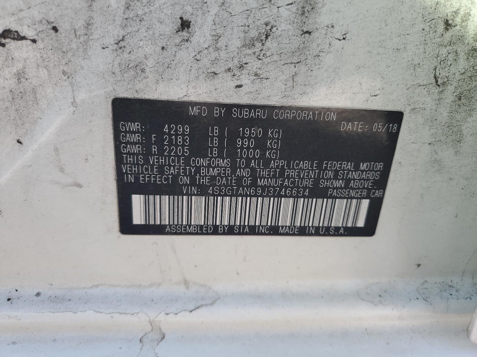 4S3GTAN69J3746634 2018 Subaru Impreza Limited