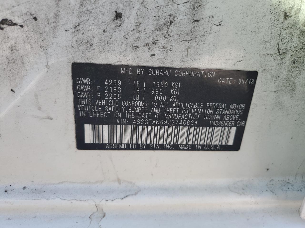 2018 Subaru Impreza Limited VIN: 4S3GTAN69J3746634 Lot: 58733854