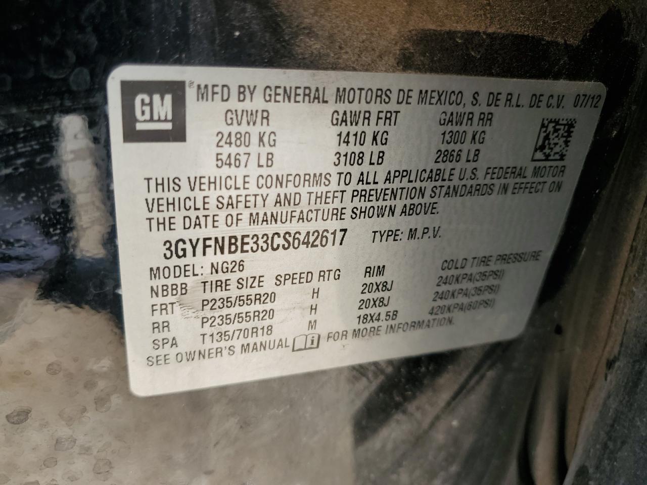 2012 Cadillac Srx Performance Collection VIN: 3GYFNBE33CS642617 Lot: 57740684