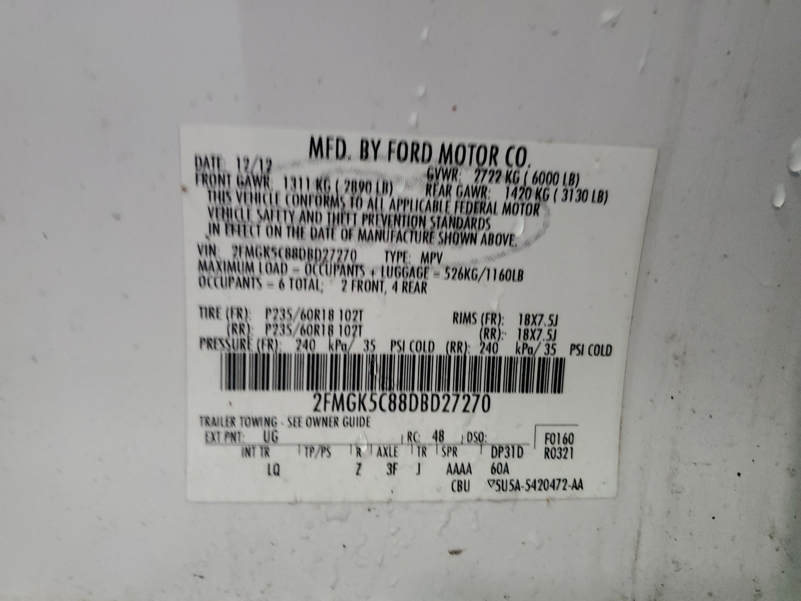 2FMGK5C88DBD27270 2013 Ford Flex Sel