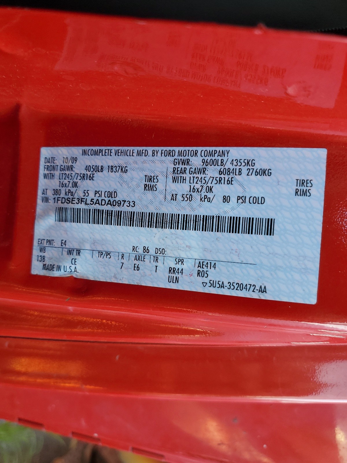 1FDSE3FL5ADA09733 2010 Ford Econoline E350 Super Duty Cutaway Van