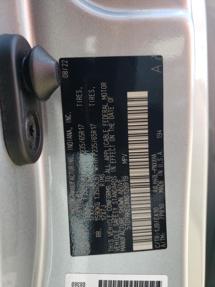 2022 Toyota Sienna Xle VIN: 5TDYRKECXNS128919 Lot: 62360054