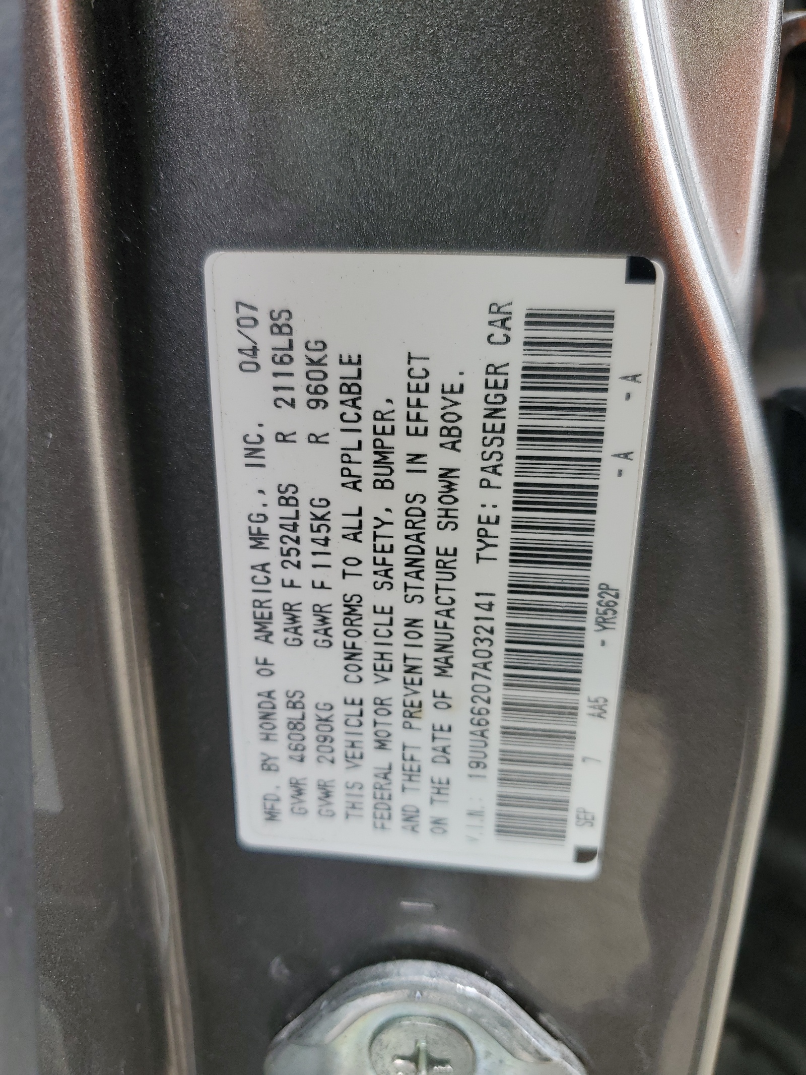 19UUA66207A032141 2007 Acura Tl