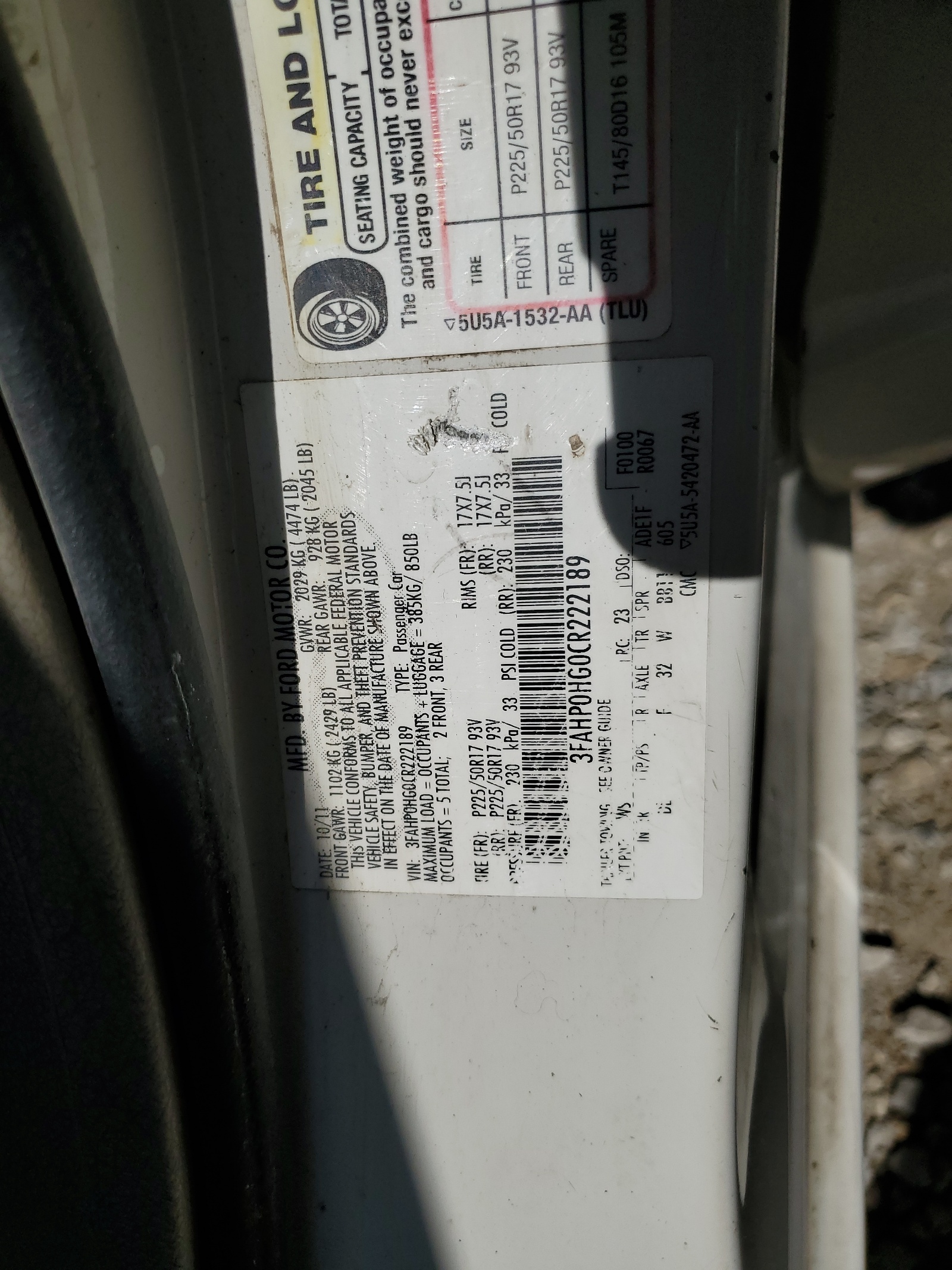 3FAHP0HG0CR222189 2012 Ford Fusion Se