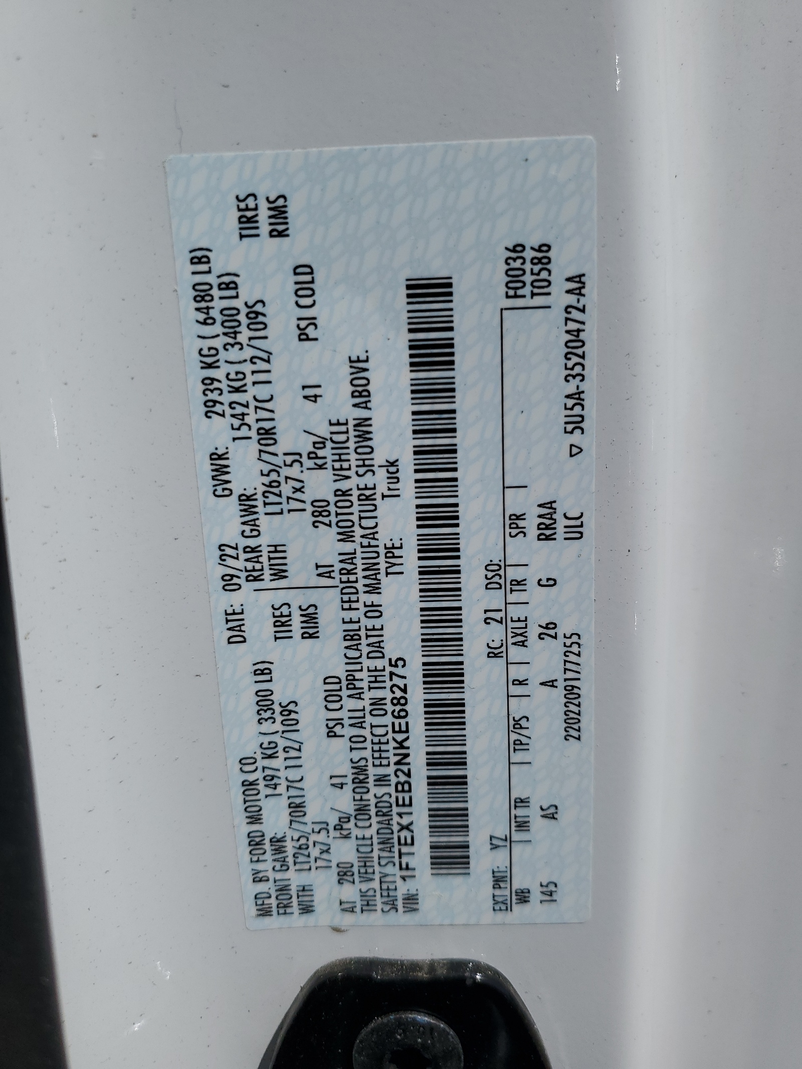 1FTEX1EB2NKE68275 2022 Ford F150 Super Cab