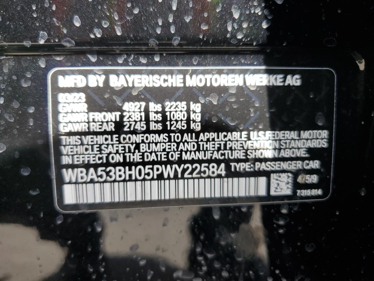 2023 BMW 530 I VIN: WBA53BH05PWY22584 Lot: 59747704