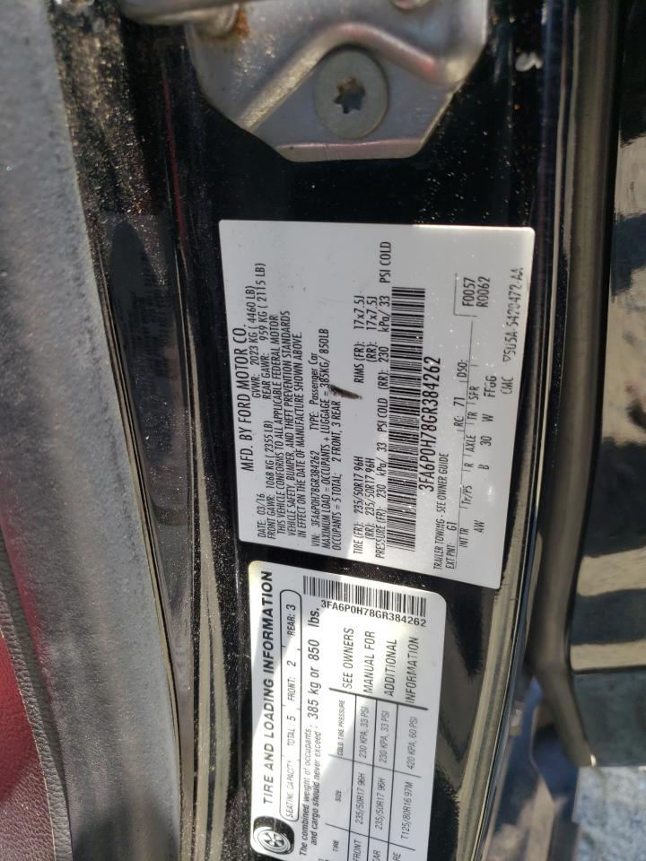 2016 Ford Fusion Se VIN: 3FA6P0H78GR384262 Lot: 59787024